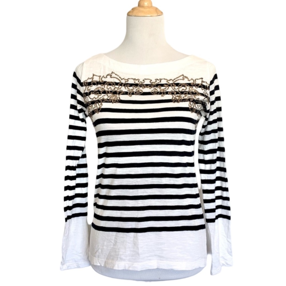 LOFT Sequin Embellished Striped Long Sleeve Shirt XS
